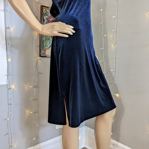 NWT Vintage 90s y2k City Triangles Velvet Dress Blue Beaded Empire Waist Siren L - Picture 3 of 8